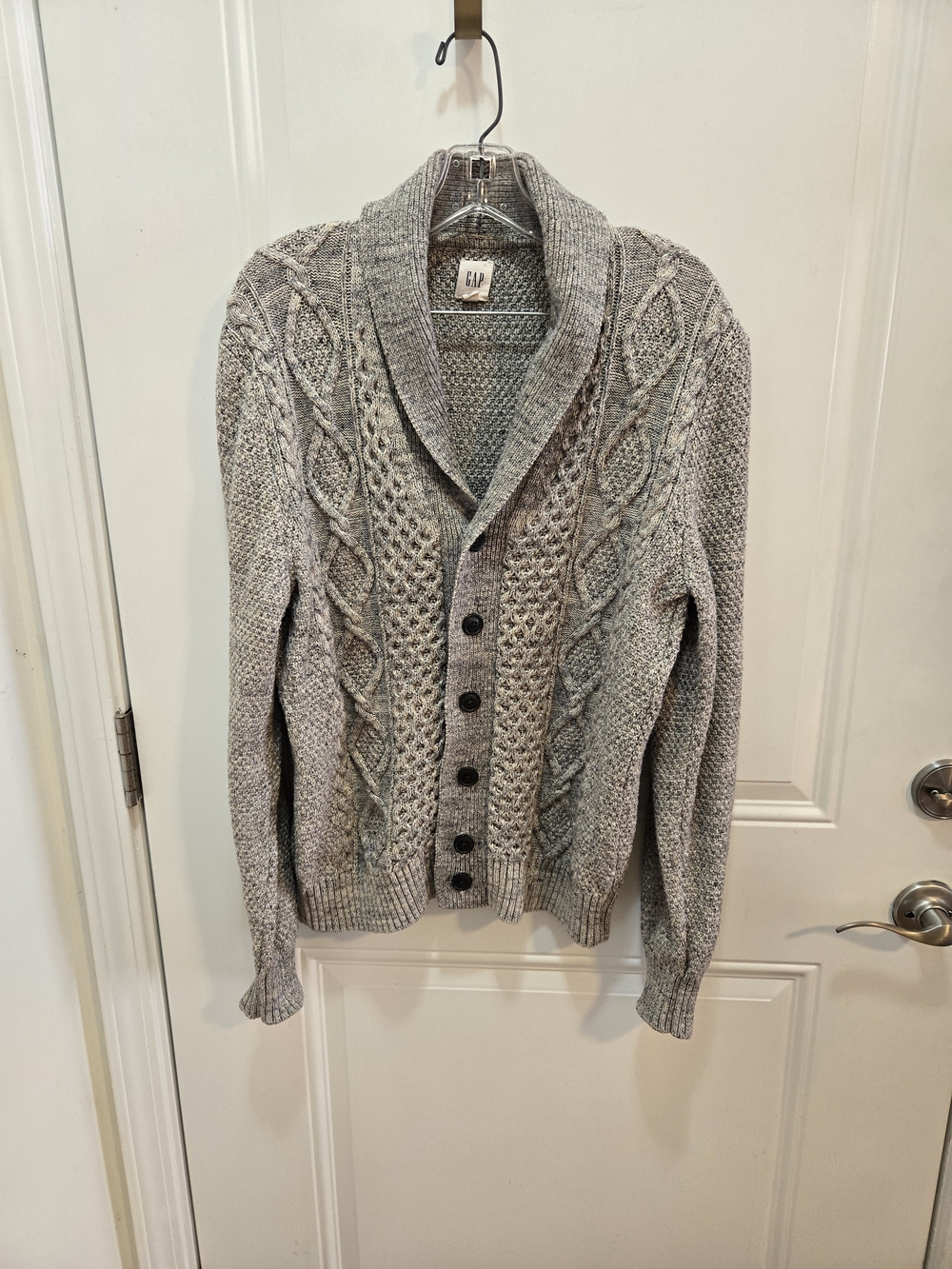 GAP Men's Gray Cable-Knit Shawl Collar Cardigan